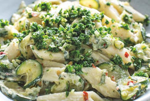 Organic Pasta with Courgettes, Sheep Cheese and Gremolata