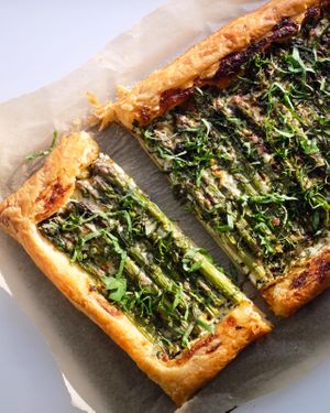 Asparagus and  Sorrel Puff Pastry Tart