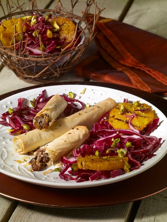 Olive Cigars with a Cabbage Salad