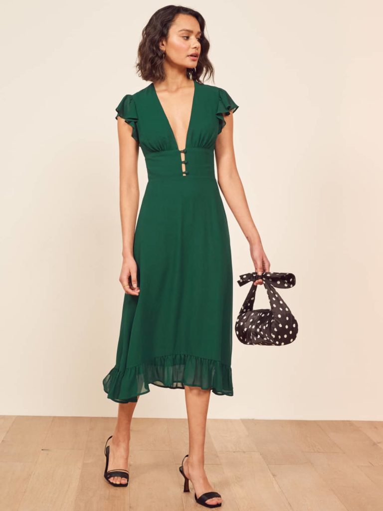 Reformation Emerald Green Riegan Dress