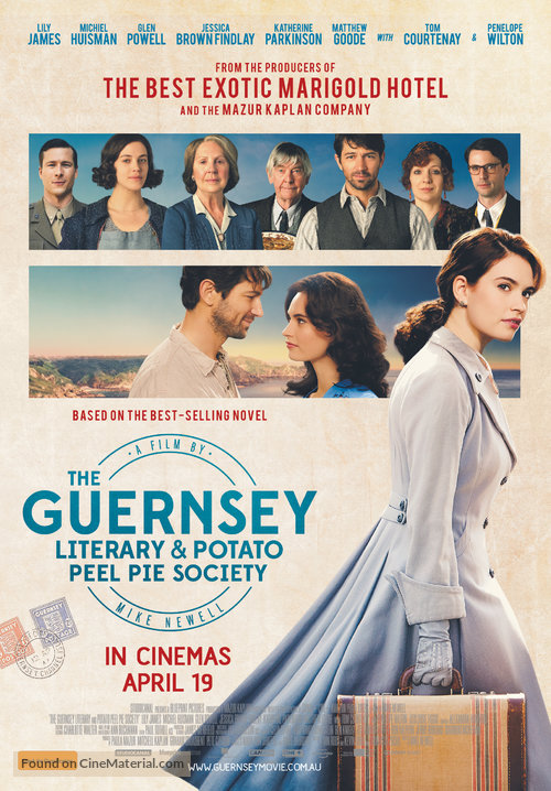 Film Poster for The Guernsey Literary and Potato Peel Pie Society Starring Lily James and Michiel Huisman