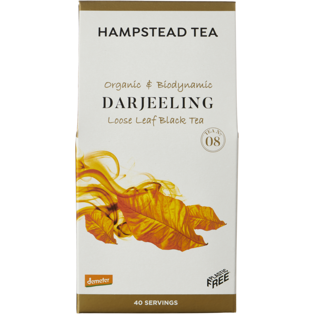 A box of Hampstead Darjeeling Tea.