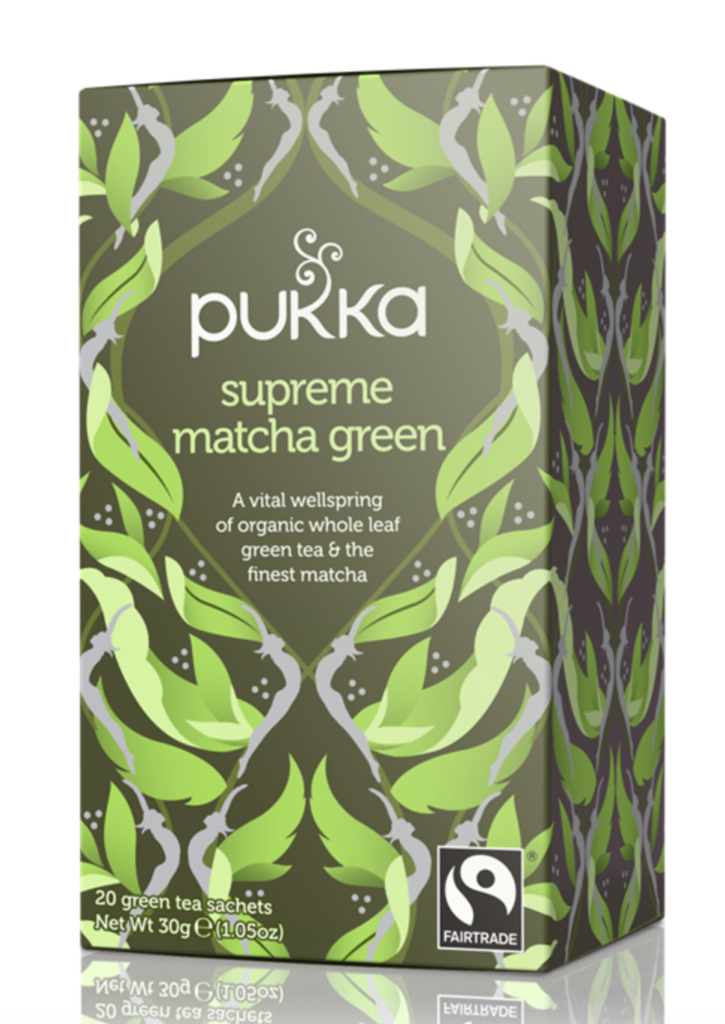 A box of Pukka Herbs' Supreme Matcha Green Tea.