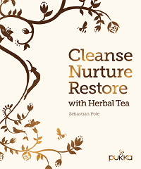 The cover of co-founder of Pukka and Master Herbalist, Sebastian Pole's book, 'Cleanse Nurture Restore with Herbal Tea'. Photography by Kim Lightbody, published by Frances Lincoln.